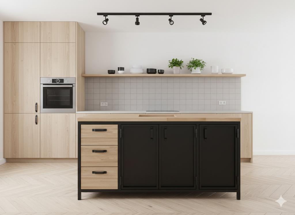 bajo mesada en hierro y madera